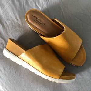 Comfortiva Pax leather wrapped wedge slides yellow